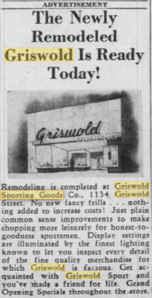 Griswold Sporting Goods - Article On Remodeling In 1952